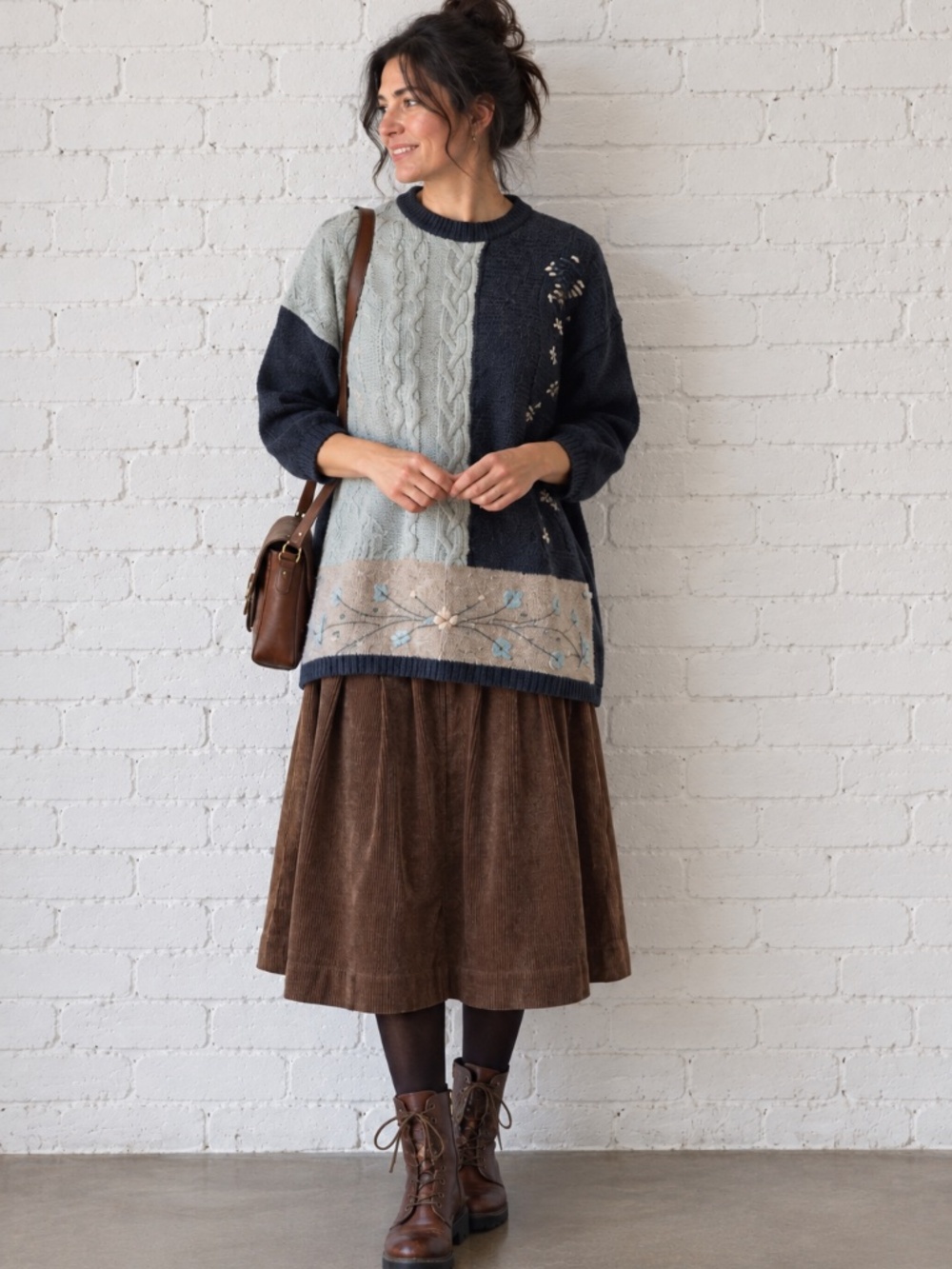 Vintage Italian Angora Patchwork Cable Knit Sweater Tunic | Cottagecore M